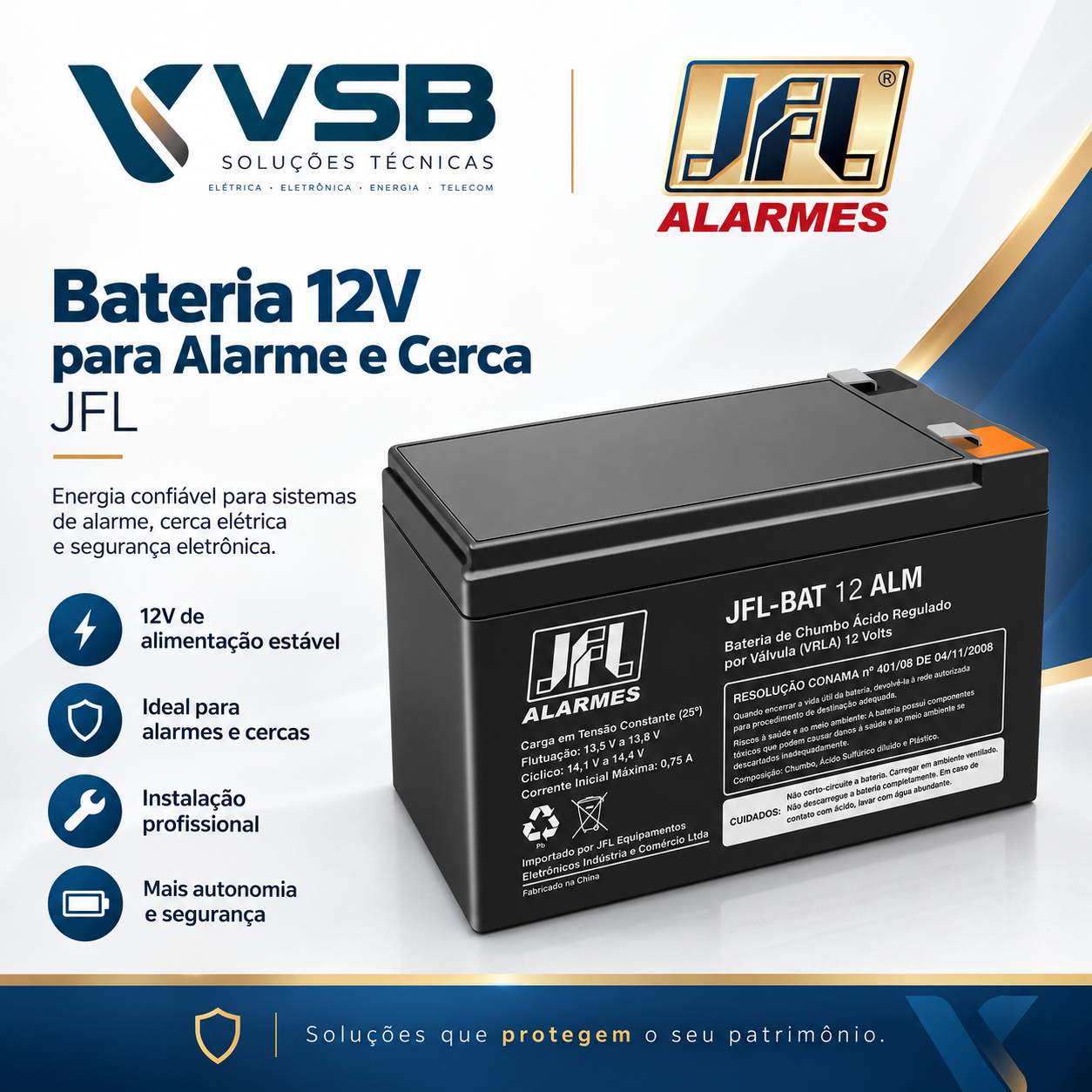Bateria 12 V para Alarme e Cerca — JFL